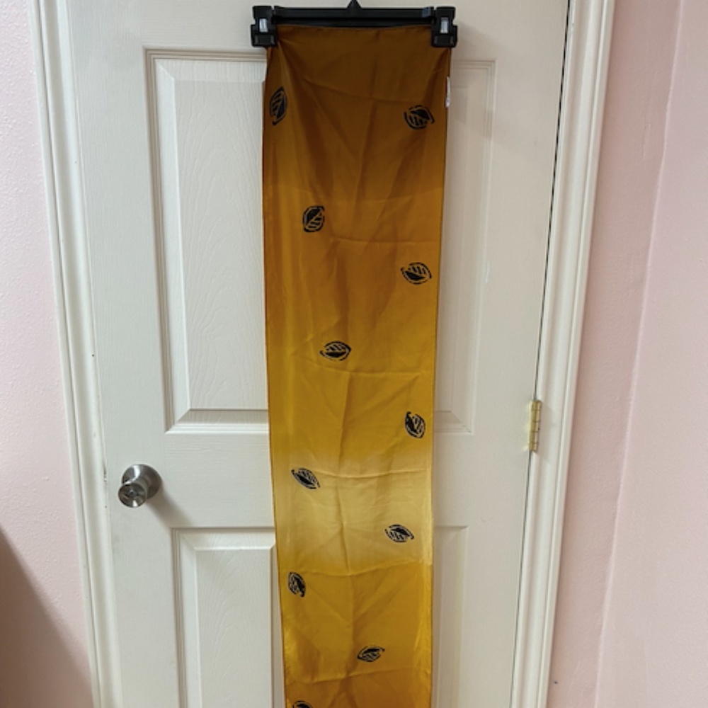 The Scarf Source yellow brown ombre leaf print pure silk scarf, made in Italy
